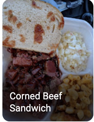Pop's BBQ beef brisket sandwich with sides